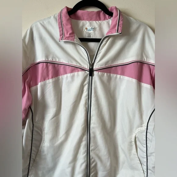 Vintage Y2K Pink White Colorblock Windbreaker Jacket Retro Sport Preppy zip up - Picture 3 of 6